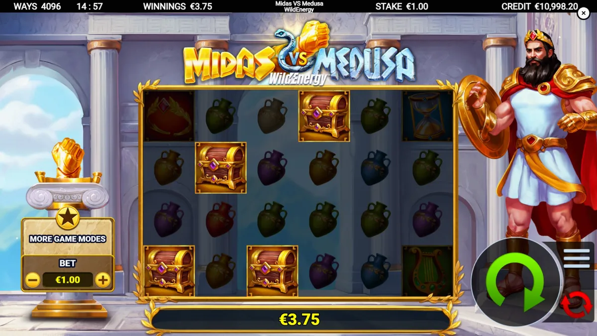Interface do jogo Midas VS Medusa WildEnergy em um smartphone moderno